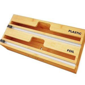 Bamboo kitchen wrap organizer for two rolls new